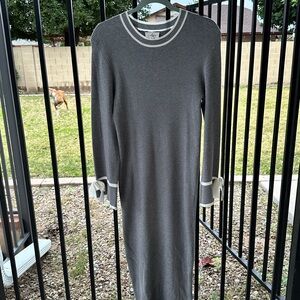Gray and White Long Sleeve Dress W/ Bow Accentd